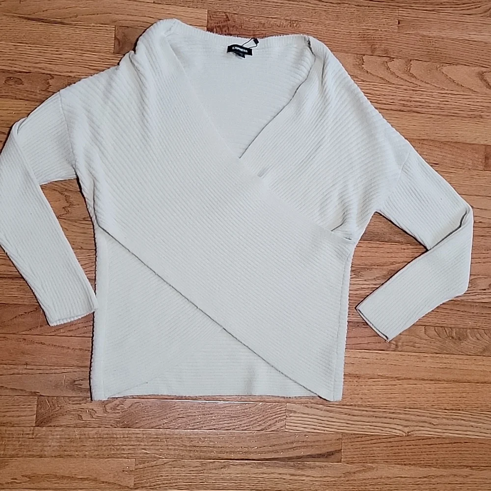 Express Ribbed Wrap Front Sweater - Picture 4 of 4